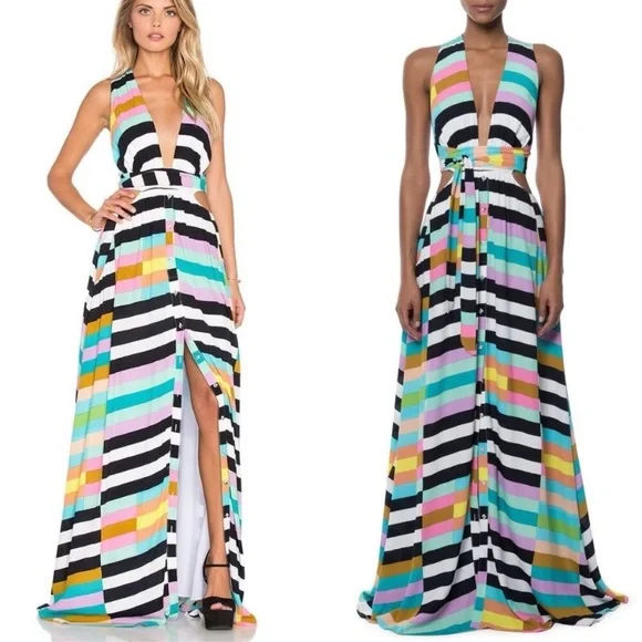 Mara Hoffman Striped rainbow multi color striped halter cross back tie Dress - Picture 2 of 7